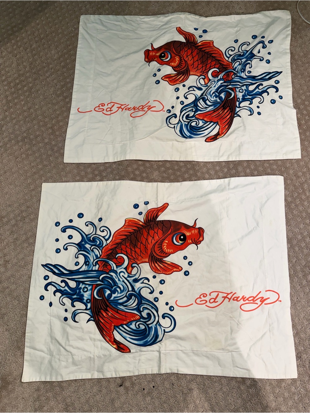 Ed Hardy Orange Fish Design king size pillow shams